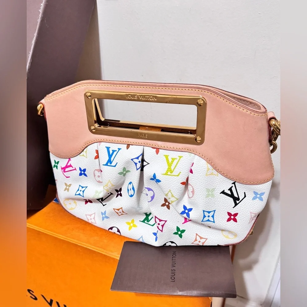 Louis Vuitton Multicolor MM White Monogram Satchel Gold Chain Medium Bag ✨ - Picture 2 of 16